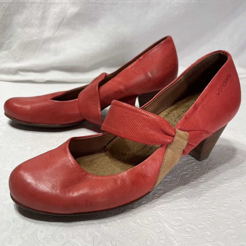Wonders Heels Women 38 Iflexx Casual Slip On Pumps Pink Leather Block Heels FLAW